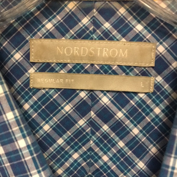 PLAID NORDSTROM Shirt WRINKLE FREE BUTTON DOWN WHITE & BLUE Size L - Picture 4 of 9